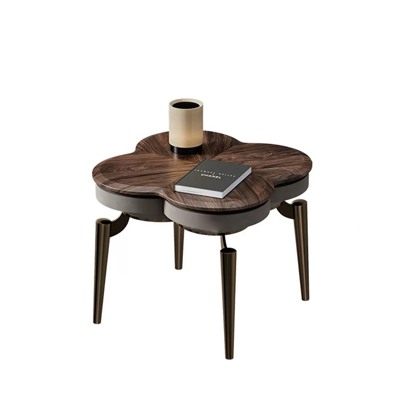 Contemporary Nordic Round Square Clover Shape Brass Frame Walnut Wood Tabletop Coffee Table For Living Room