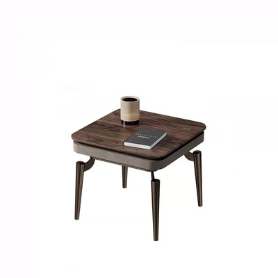 Contemporary Nordic Round Square Clover Shape Brass Frame Walnut Wood Tabletop Coffee Table For Living Room