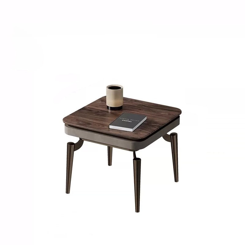 Contemporary Nordic Round Square Clover Shape Brass Frame Walnut Wood Tabletop Coffee Table For Living Room