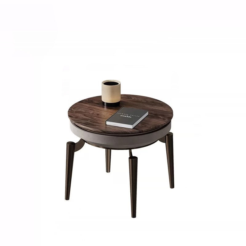 Contemporary Nordic Round Square Clover Shape Brass Frame Walnut Wood Tabletop Coffee Table For Living Room