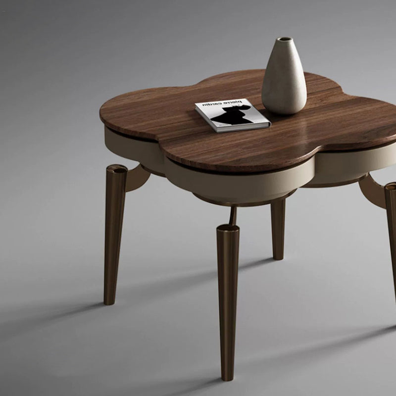 Contemporary Nordic Round Square Clover Shape Brass Frame Walnut Wood Tabletop Coffee Table For Living Room