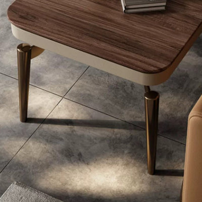 Contemporary Nordic Round Square Clover Shape Brass Frame Walnut Wood Tabletop Coffee Table For Living Room