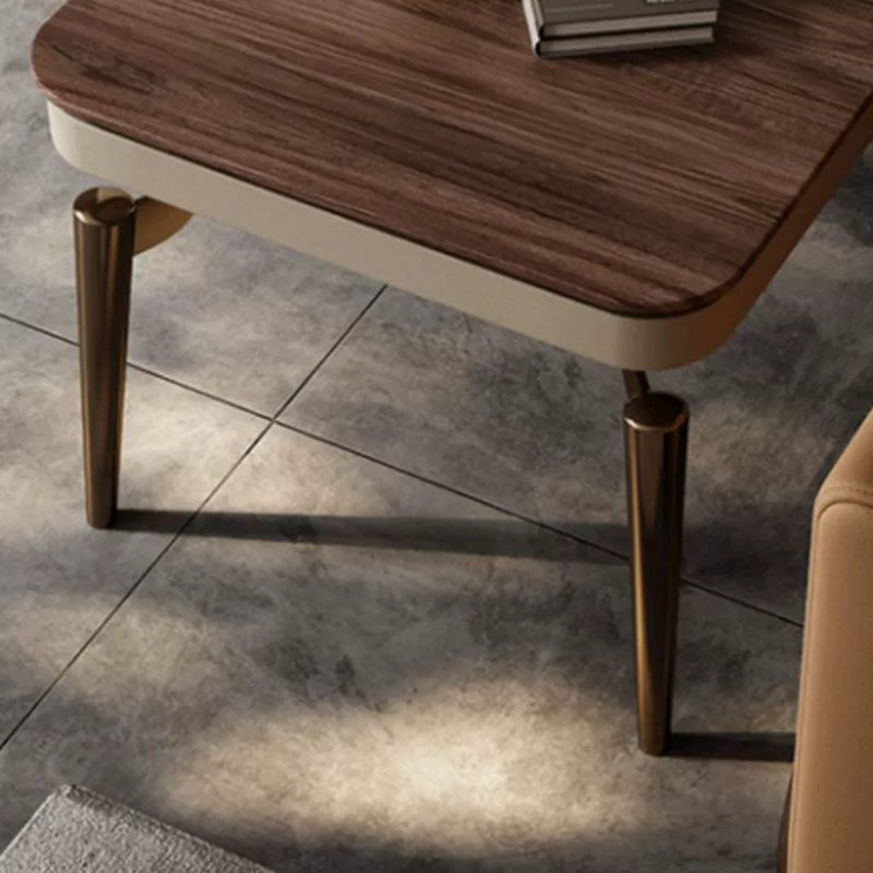 Contemporary Nordic Round Square Clover Shape Brass Frame Walnut Wood Tabletop Coffee Table For Living Room