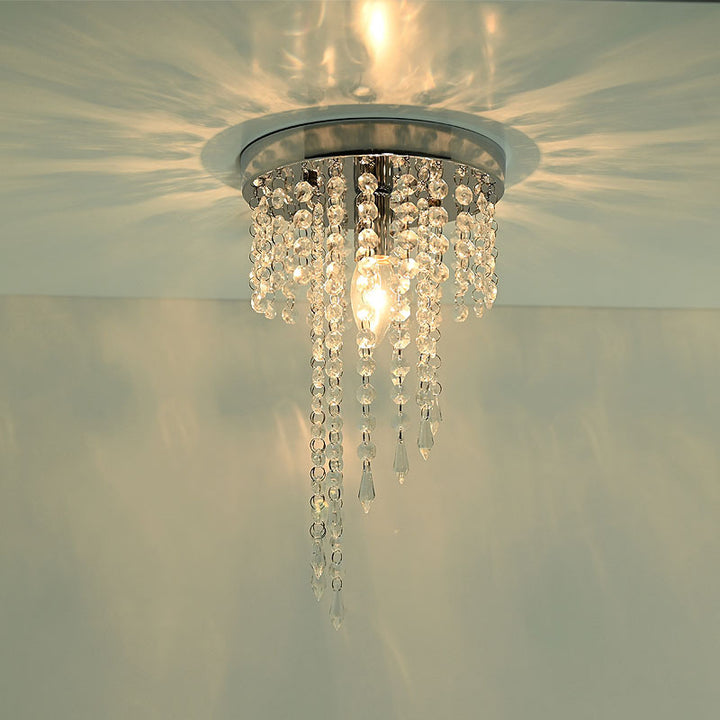 Zeitgenössische Luxus Zylinder Eisen Kristall 1-Licht Unterputz Deckenleuchte für Wohnzimmer 