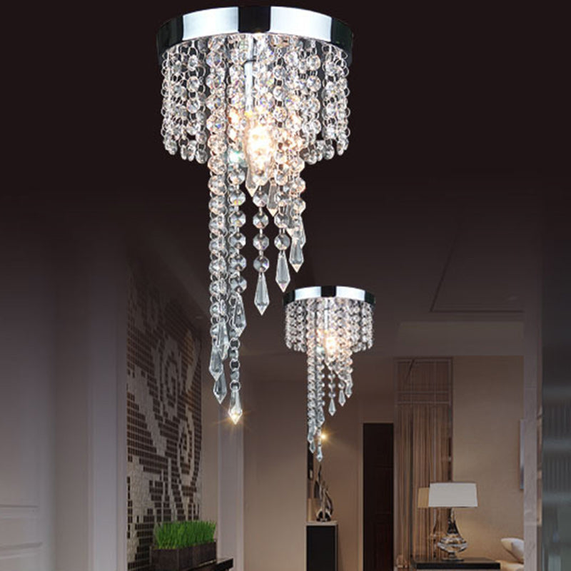 Zeitgenössische Luxus Zylinder Eisen Kristall 1-Licht Unterputz Deckenleuchte für Wohnzimmer 
