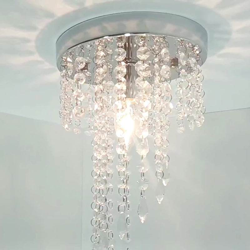 Zeitgenössische Luxus Zylinder Eisen Kristall 1-Licht Unterputz Deckenleuchte für Wohnzimmer 