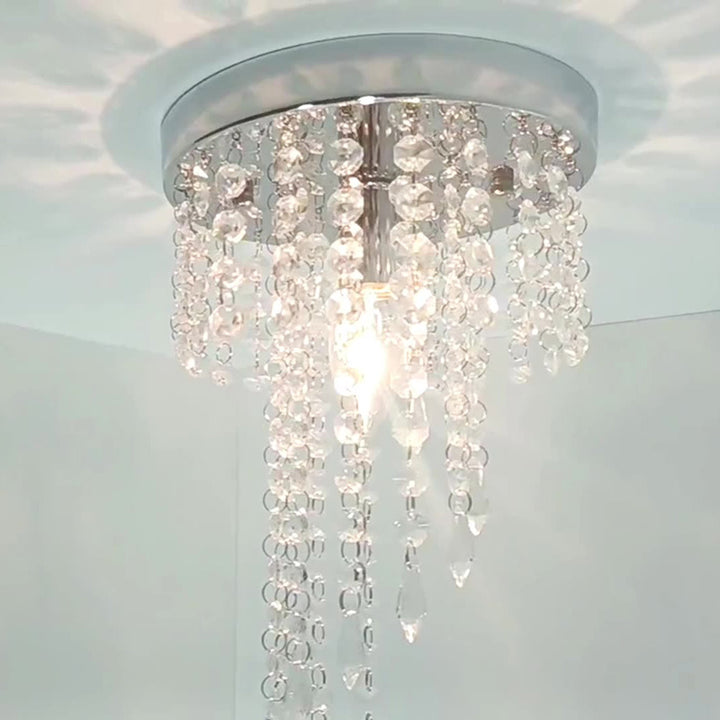 Zeitgenössische Luxus Zylinder Eisen Kristall 1-Licht Unterputz Deckenleuchte für Wohnzimmer 