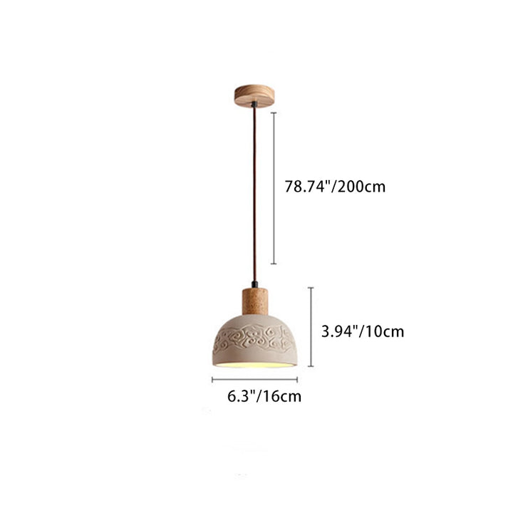 Dôme scandinave contemporain en ciment et bois, suspension à 1 lumière pour salon 