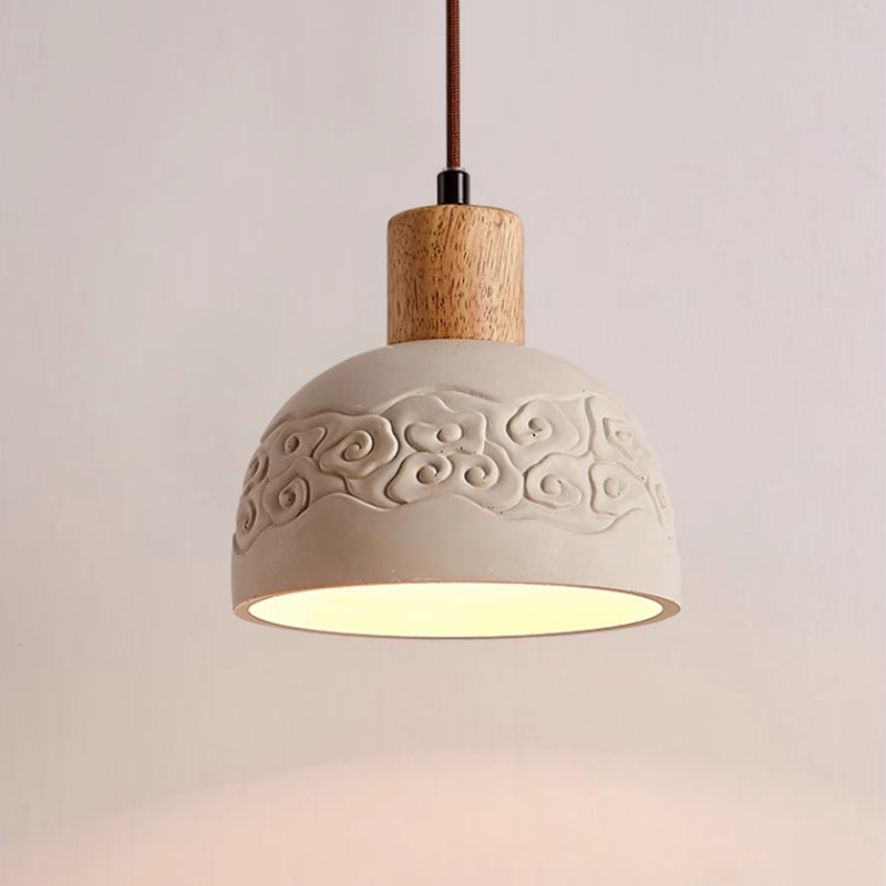 Dôme scandinave contemporain en ciment et bois, suspension à 1 lumière pour salon 
