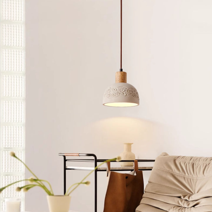 Dôme scandinave contemporain en ciment et bois, suspension à 1 lumière pour salon 
