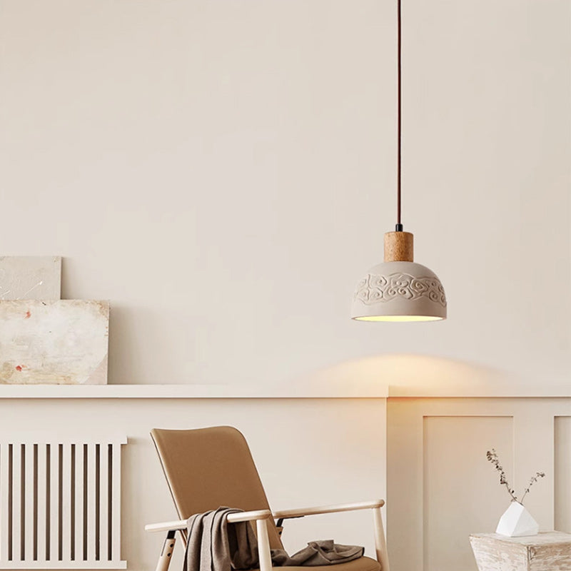 Dôme scandinave contemporain en ciment et bois, suspension à 1 lumière pour salon 