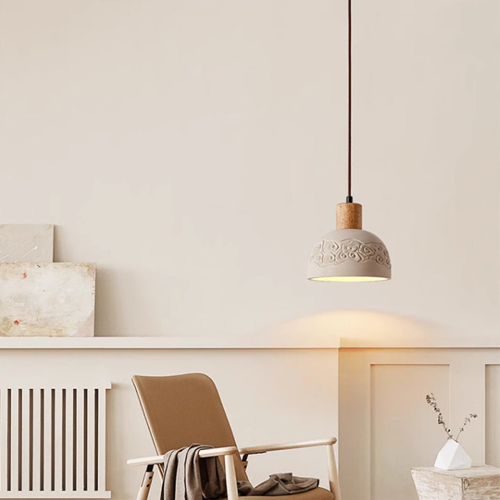 Dôme scandinave contemporain en ciment et bois, suspension à 1 lumière pour salon 