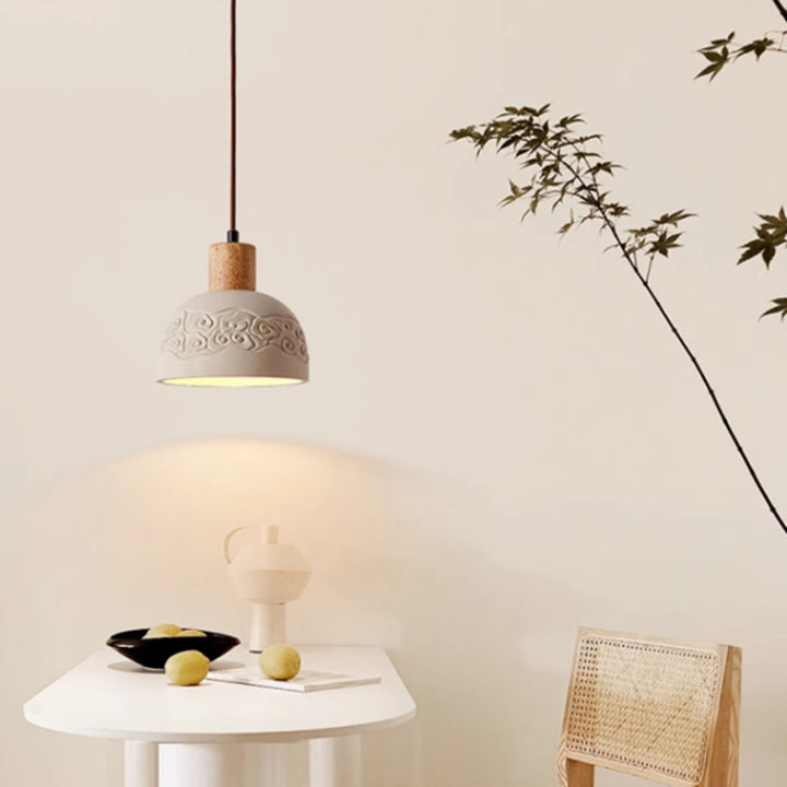 Dôme scandinave contemporain en ciment et bois, suspension à 1 lumière pour salon 