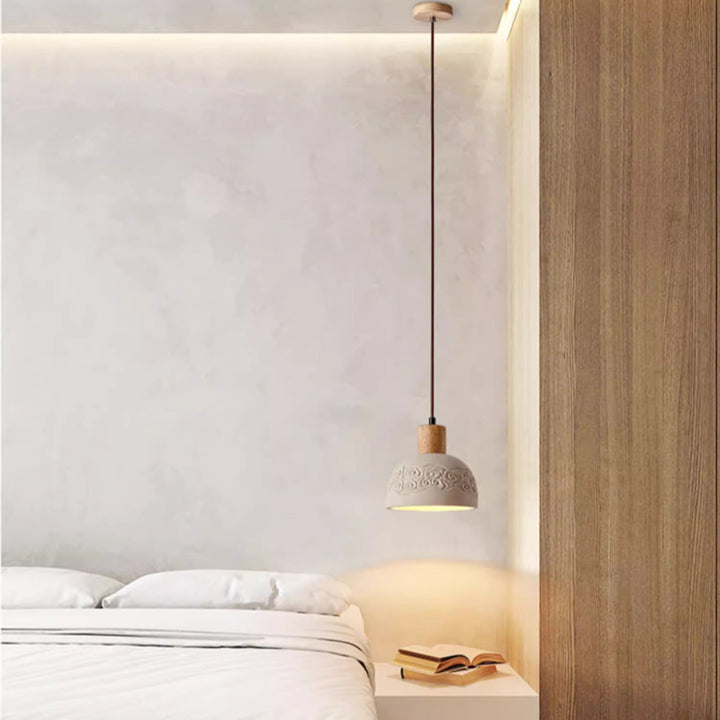 Dôme scandinave contemporain en ciment et bois, suspension à 1 lumière pour salon 