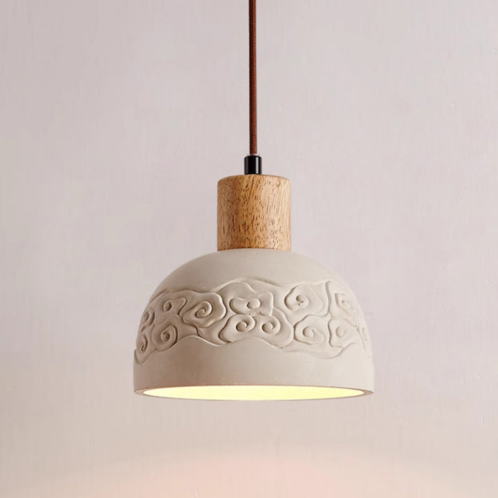 Dôme scandinave contemporain en ciment et bois, suspension à 1 lumière pour salon 