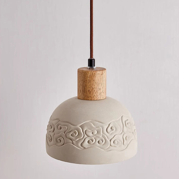 Dôme scandinave contemporain en ciment et bois, suspension à 1 lumière pour salon 