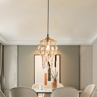 Lustre Contemporain de Luxe en Verre et Fer à 1 Lumière pour Salon 