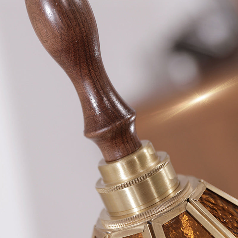 Lustre suspendu 1 lumière en verre conique vintage traditionnel en cuivre et bois pour salon 