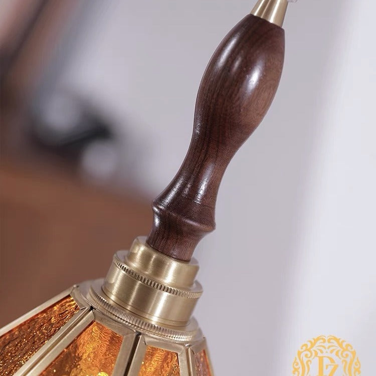 Lustre suspendu 1 lumière en verre conique vintage traditionnel en cuivre et bois pour salon 