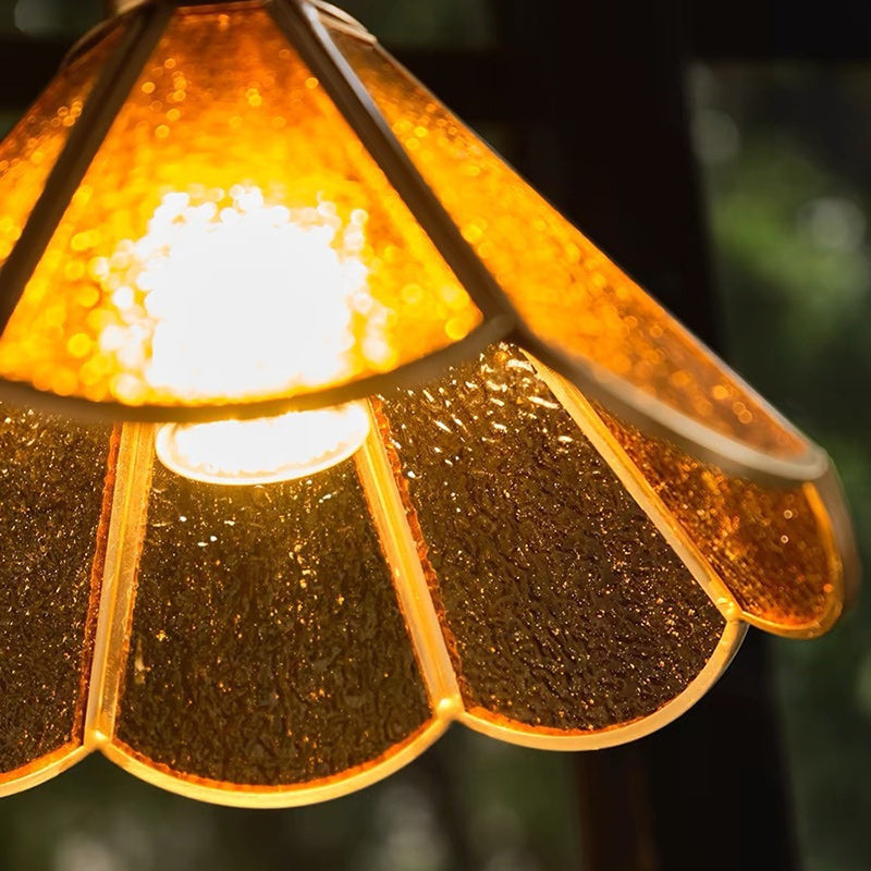 Lustre suspendu 1 lumière en verre conique vintage traditionnel en cuivre et bois pour salon 