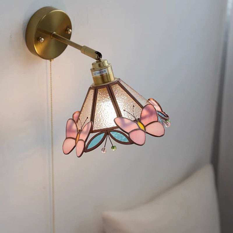 Applique Murale Traditionnelle Tiffany en Verre Cône Cuivre 1 Lumière Pour Salon 