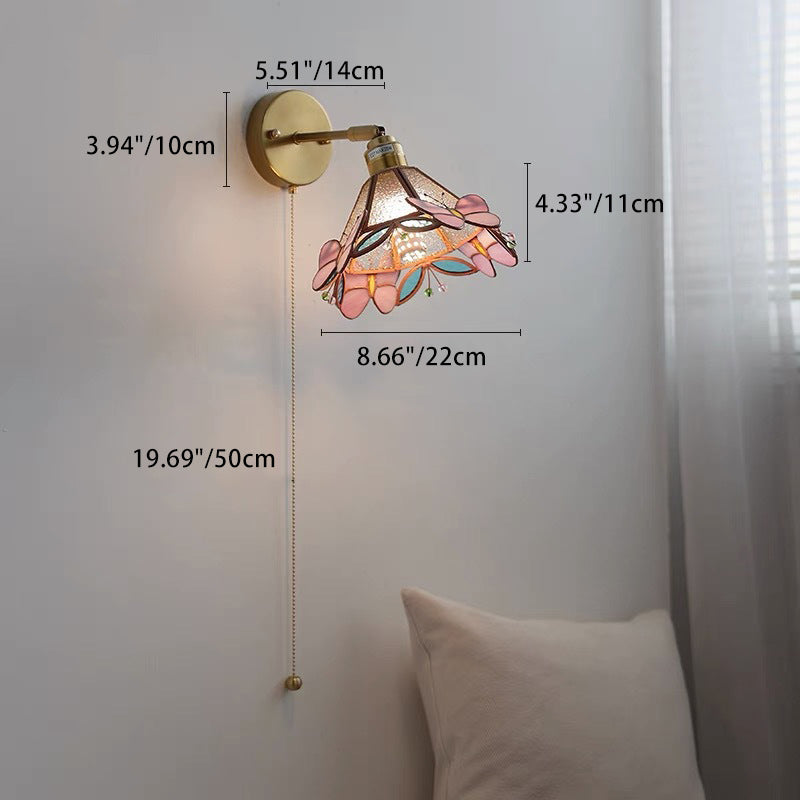 Applique Murale Traditionnelle Tiffany en Verre Cône Cuivre 1 Lumière Pour Salon 