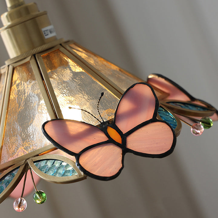 Applique Murale Traditionnelle Tiffany en Verre Cône Cuivre 1 Lumière Pour Salon 