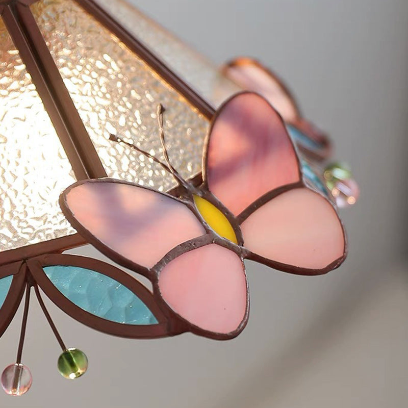 Traditional Tiffany Cone Glass Copper 1-Light Wall Sconce Lamp For Living Room