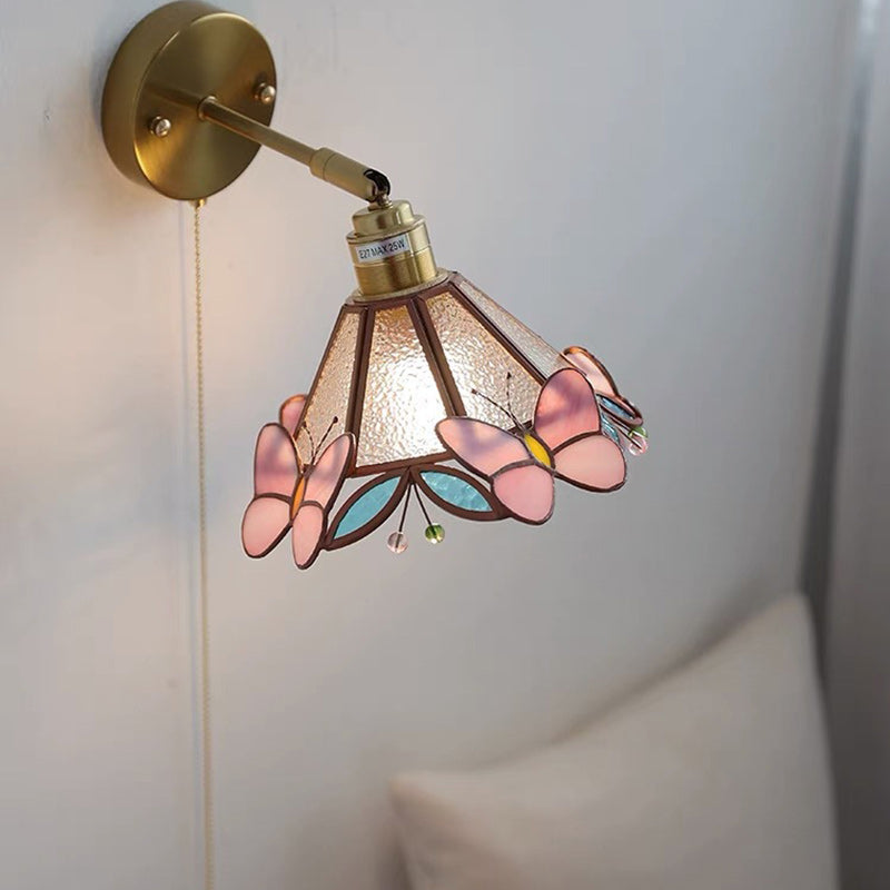 Applique Murale Traditionnelle Tiffany en Verre Cône Cuivre 1 Lumière Pour Salon 