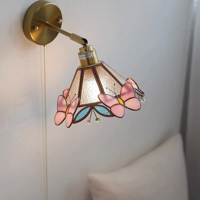 Traditional Tiffany Cone Glass Copper 1-Light Wall Sconce Lamp For Living Room