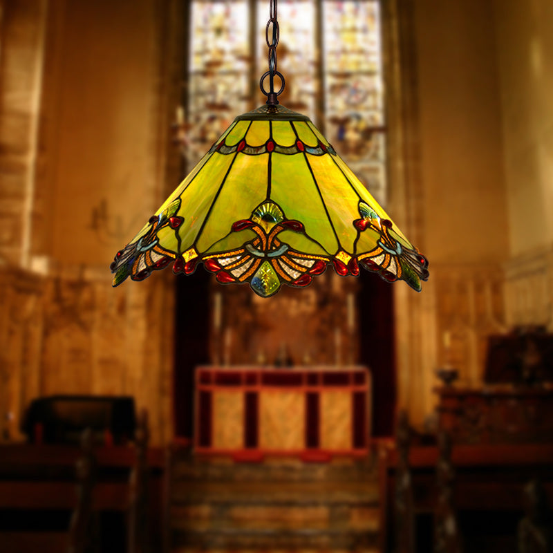 Traditionelle Tiffany Kegel Eisen Glas 1/2-Licht Pendelleuchte für Wohnzimmer 
