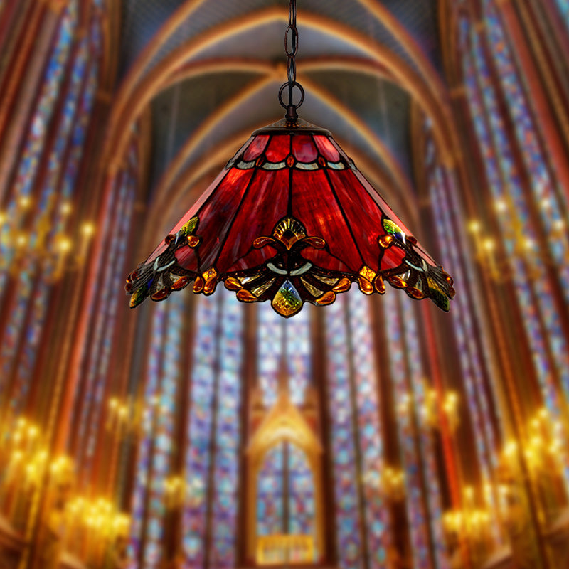 Traditionelle Tiffany Kegel Eisen Glas 1/2-Licht Pendelleuchte für Wohnzimmer 