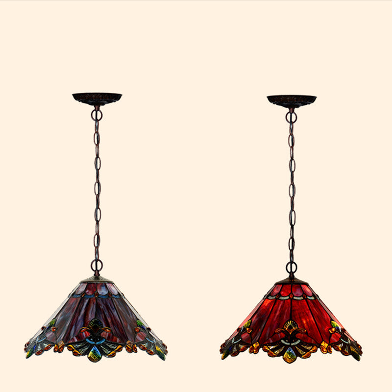Traditionelle Tiffany Kegel Eisen Glas 1/2-Licht Pendelleuchte für Wohnzimmer 