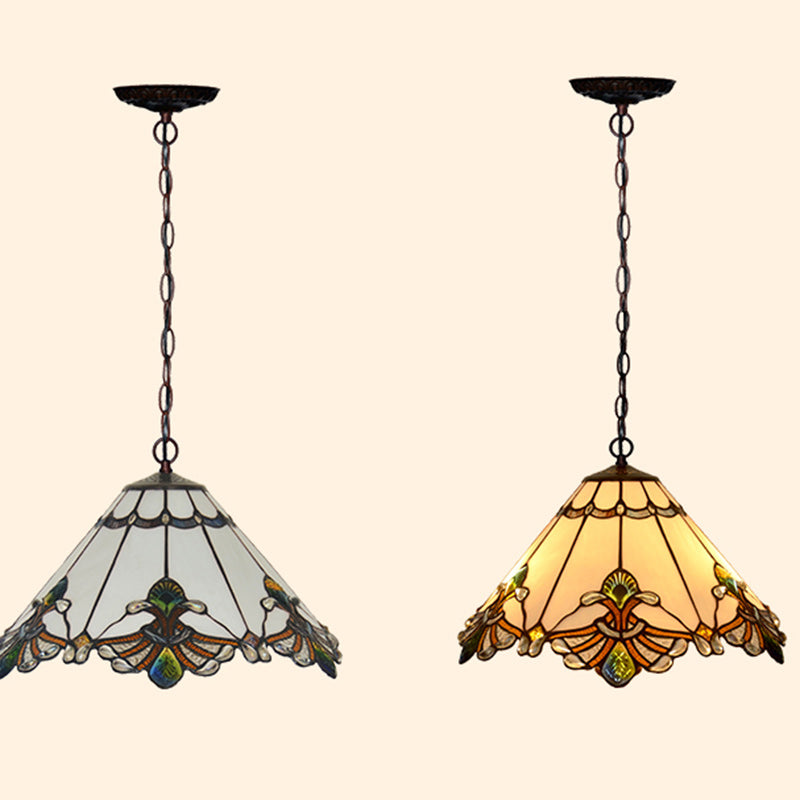 Traditionelle Tiffany Kegel Eisen Glas 1/2-Licht Pendelleuchte für Wohnzimmer 