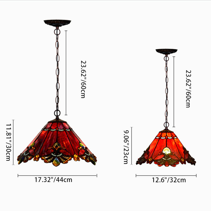 Traditionelle Tiffany Kegel Eisen Glas 1/2-Licht Pendelleuchte für Wohnzimmer 