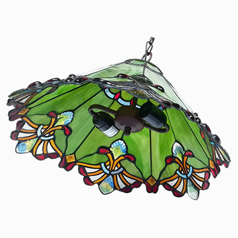 Traditionelle Tiffany Kegel Eisen Glas 1/2-Licht Pendelleuchte für Wohnzimmer 