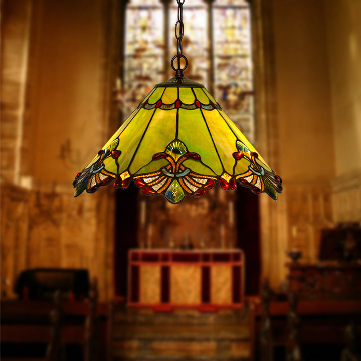 Traditionelle Tiffany Kegel Eisen Glas 1/2-Licht Pendelleuchte für Wohnzimmer 