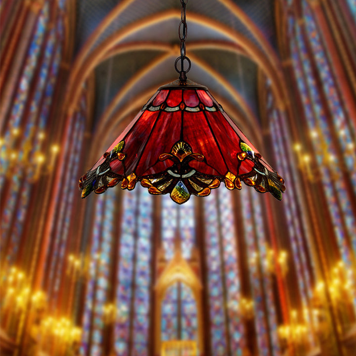 Traditionelle Tiffany Kegel Eisen Glas 1/2-Licht Pendelleuchte für Wohnzimmer 