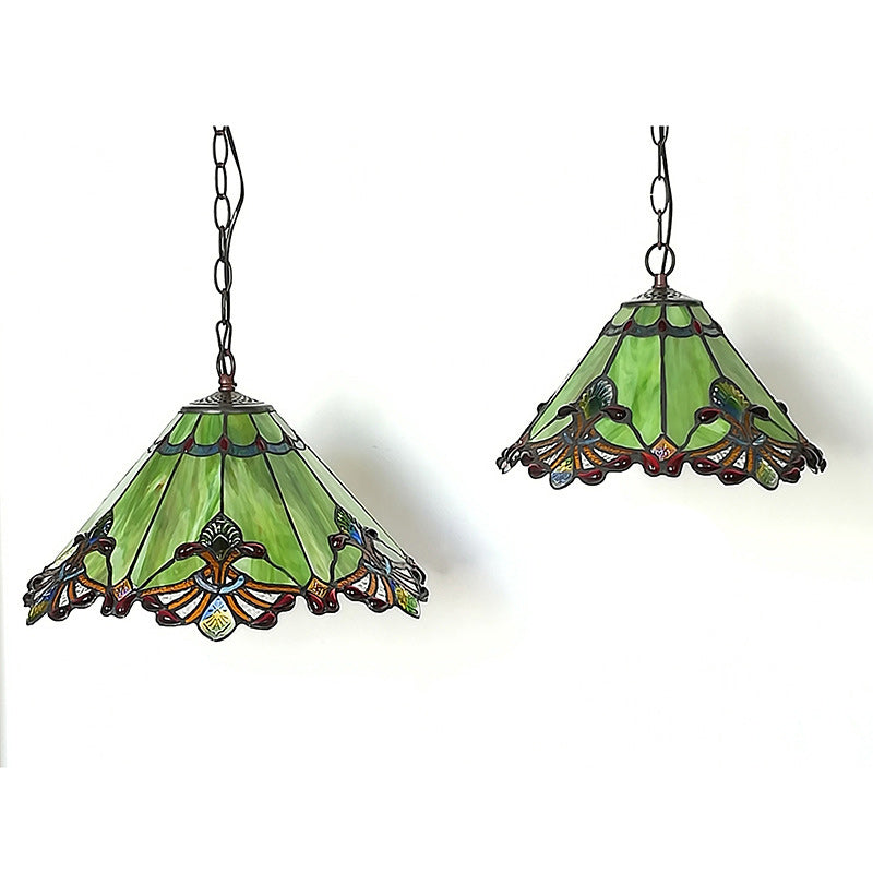 Traditionelle Tiffany Kegel Eisen Glas 1/2-Licht Pendelleuchte für Wohnzimmer 