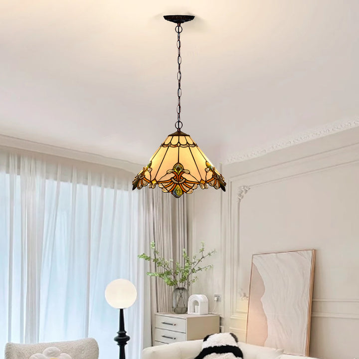 Traditionelle Tiffany Kegel Eisen Glas 1/2-Licht Pendelleuchte für Wohnzimmer 