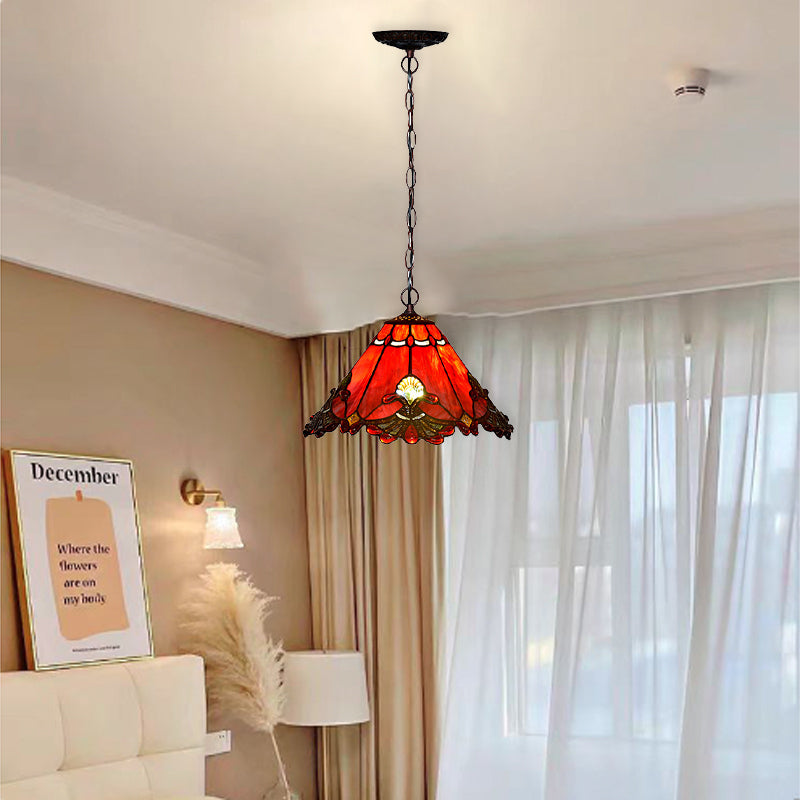 Traditionelle Tiffany Kegel Eisen Glas 1/2-Licht Pendelleuchte für Wohnzimmer 