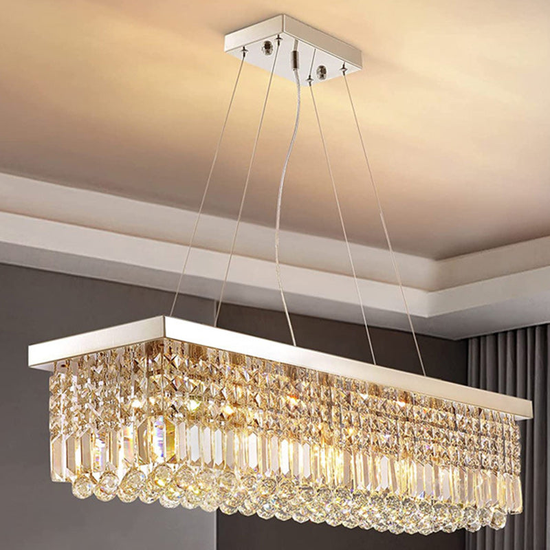 Contemporary Luxury Rectangular Crystal Steel 6-Light Chandelier For Living Room