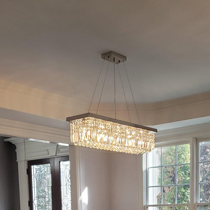 Zeitgenössischer Luxus rechteckiger Kristallstahl 6-Licht Kronleuchter für Wohnzimmer 