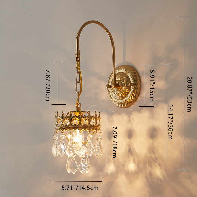 Traditionelle französische Teardrop-Kristall-Eisen-Wandleuchte mit 1 Licht für Wohnzimmer 