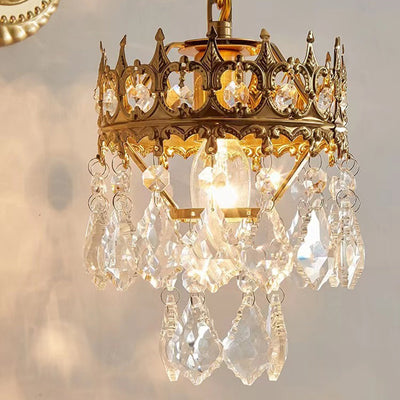 Traditionelle französische Teardrop-Kristall-Eisen-Wandleuchte mit 1 Licht für Wohnzimmer 