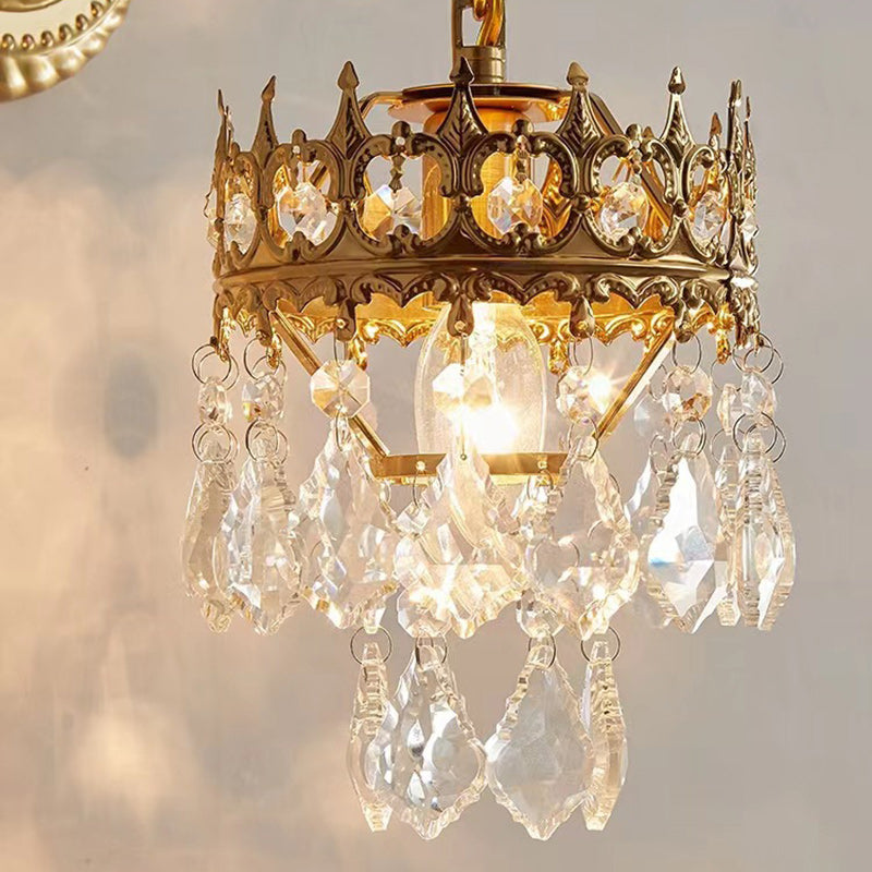 Traditionelle französische Teardrop-Kristall-Eisen-Wandleuchte mit 1 Licht für Wohnzimmer 