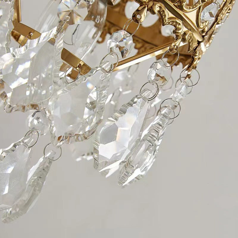 Traditionelle französische Teardrop-Kristall-Eisen-Wandleuchte mit 1 Licht für Wohnzimmer 