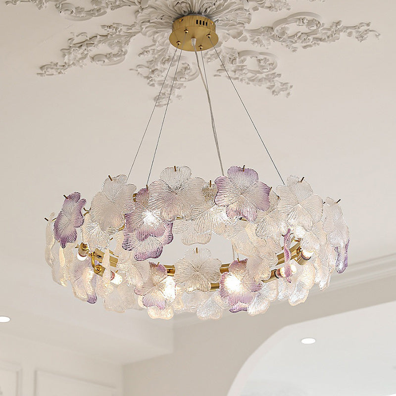 Lustre Rond Contemporain en Fer et Verre avec 6/8 Lumières pour Salon 