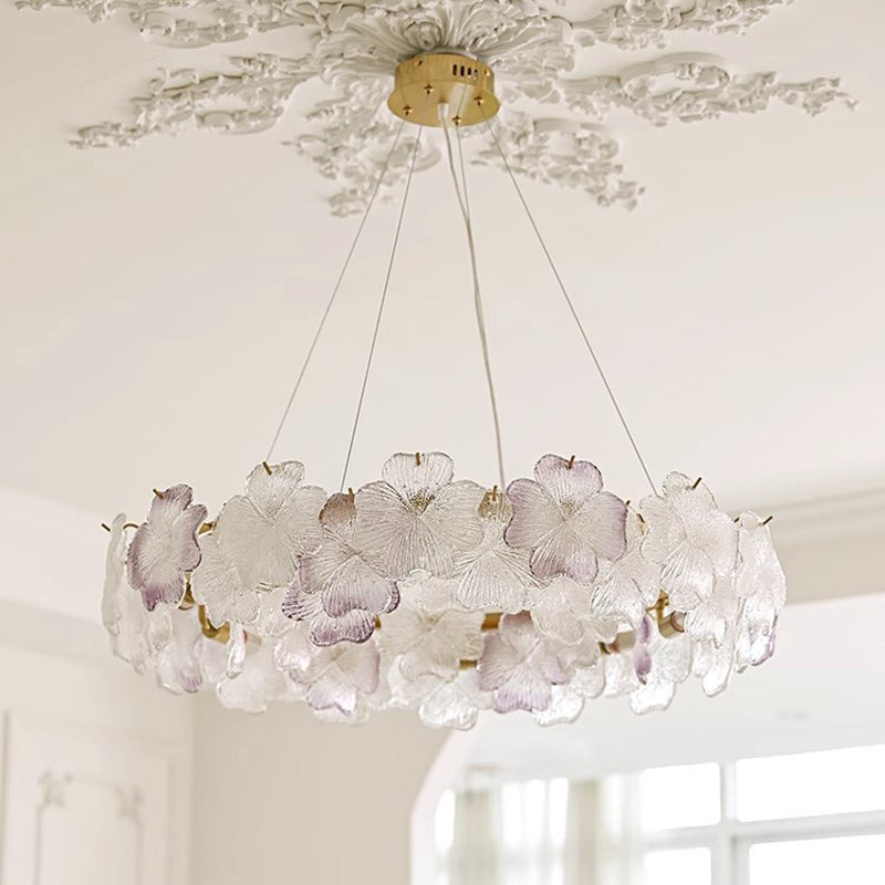 Lustre Rond Contemporain en Fer et Verre avec 6/8 Lumières pour Salon 