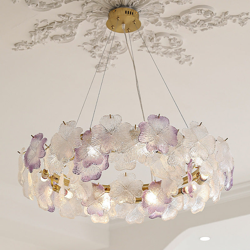 Lustre Rond Contemporain en Fer et Verre avec 6/8 Lumières pour Salon 